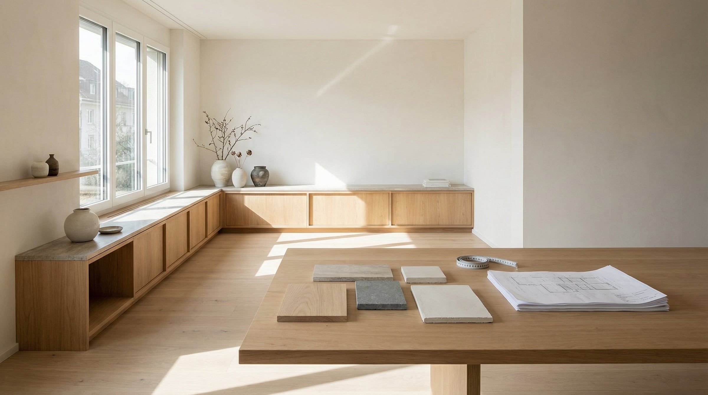 Materialmuster für Boden und Fronten auf einem Tisch